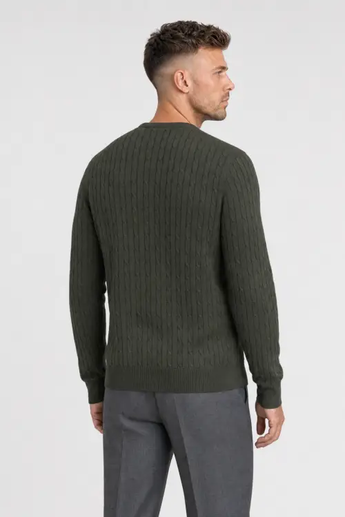 Sweter warkoczowy wełniany, cashwool, zielony