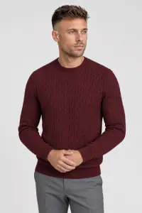 Sweter warkoczowy wełniany, cashwool, bordowy