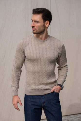 Sweter warkoczowy wełniany, cashwool, beżowy