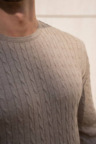 Sweter warkoczowy wełniany, cashwool, beżowy