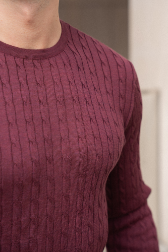 Sweter warkoczowy wełniany, cashwool, bordowy