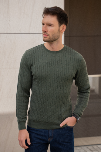 Sweter warkoczowy Cashwool Zegna Baruffa, zielony - na modelu, do jeansów