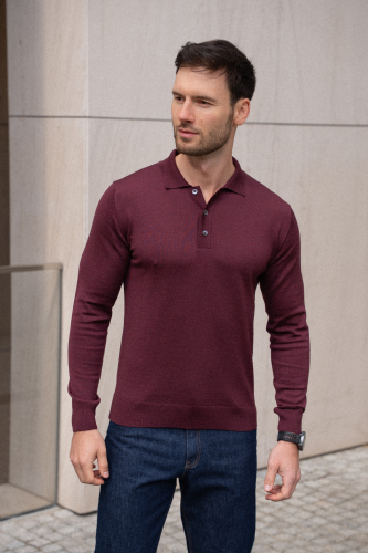 Sweter Polo wełniany, cashwool, bordowy
