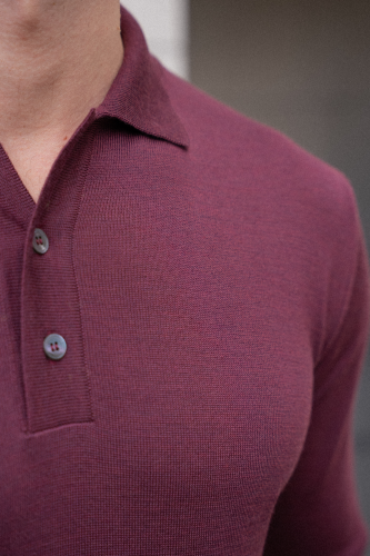 Sweter Polo wełniany, cashwool, bordowy