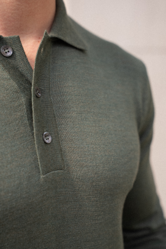 Sweter Polo wełniany, cashwool, zielony