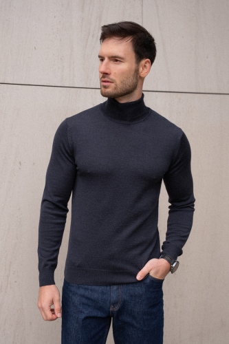 Golf Cashwool Zegna Baruffa, grafitowy - na modelu, do jeansów