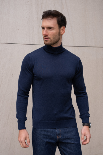 Golf Cashwool Zegna Baruffa, granatowy - na modelu, do jeansów