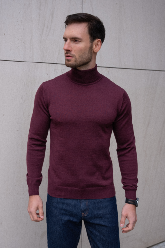 Bordowy golf z wełny merino cashwool
