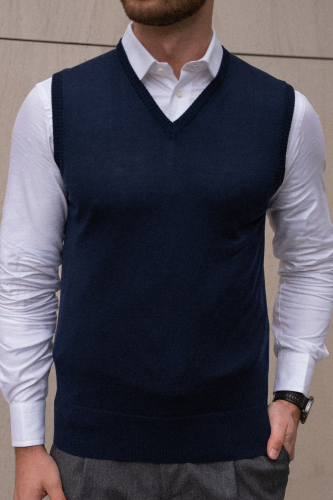 Granatowa kamizelka z wełny merino cashwool