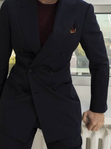 Garnitur dwurzędowy Piemonte granatowy z tkaniny Zegna