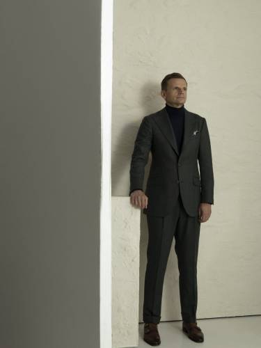 Garnitur Cheviot zielony w niebieski prążek z cheviotu Vitale Barberis Canonico