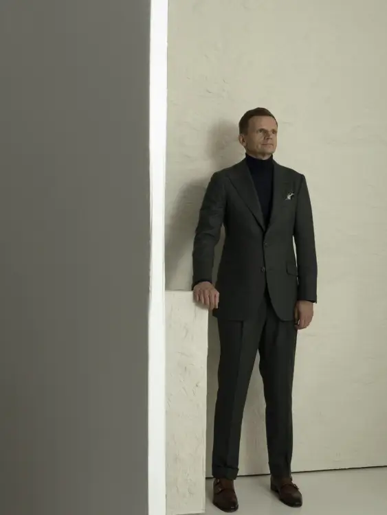 Garnitur Cheviot zielony w niebieski prążek z cheviotu Vitale Barberis Canonico