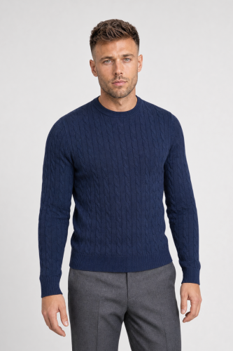 Sweter warkoczowy z wełny merino, granatowy