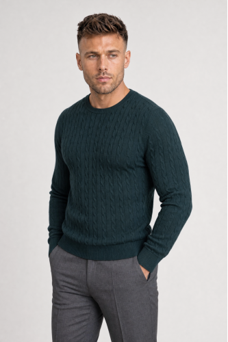 Sweter warkoczowy z wełny merino, zielony