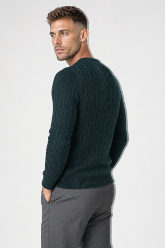 Sweter warkoczowy z wełny merino, zielony