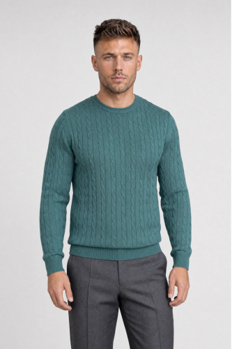 Sweter warkoczowy z wełny merino, zielony maripozyt