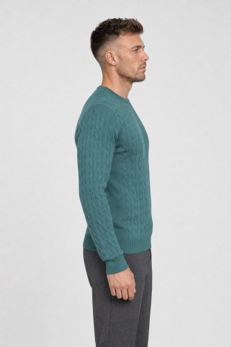 Sweter warkoczowy z wełny merino, zielony maripozyt