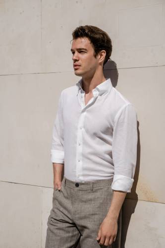 Biała koszula button down, lniana