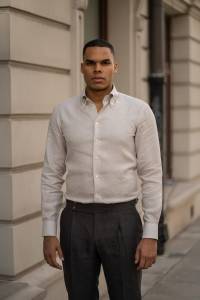 Koszula button down beżowa lniana - Zack Roman