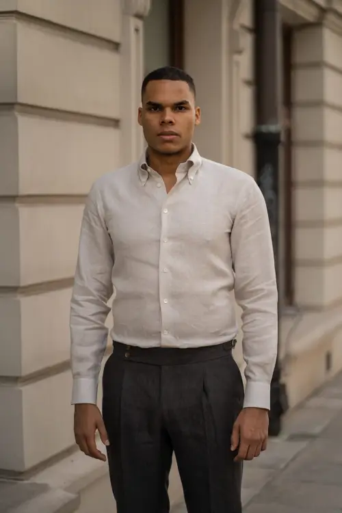 Koszula button down beżowa lniana - Zack Roman