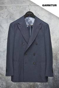 Garnitur dwurzędowy flanelowy, Full Canvas, granatowy, wełniany