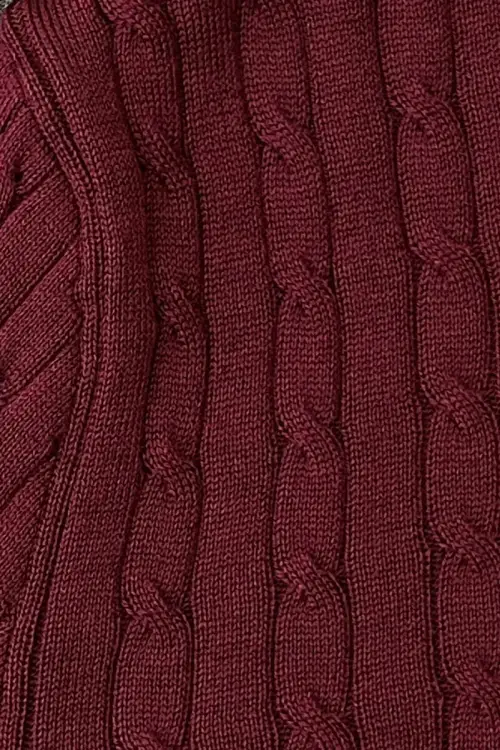Sweter warkoczowy wełniany, cashwool, bordowy