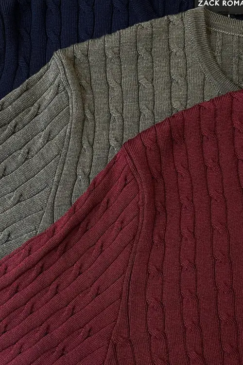 Sweter warkoczowy wełniany, zielony