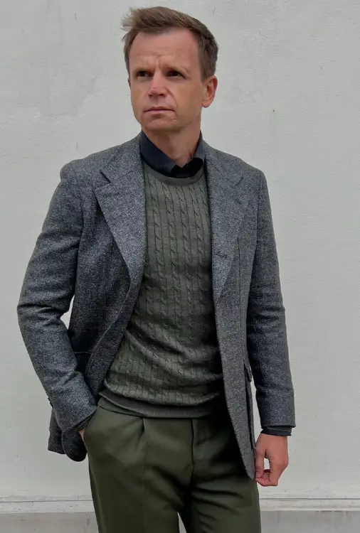 Sweter warkoczowy wełniany, zielony