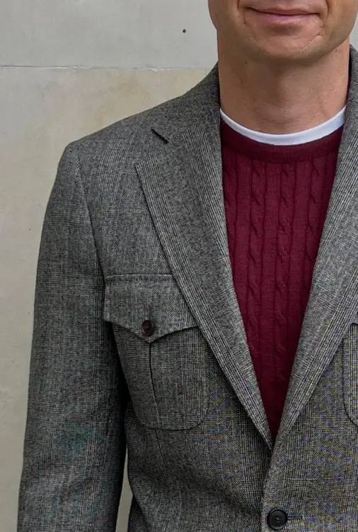 Sweter warkoczowy wełniany, cashwool, bordowy