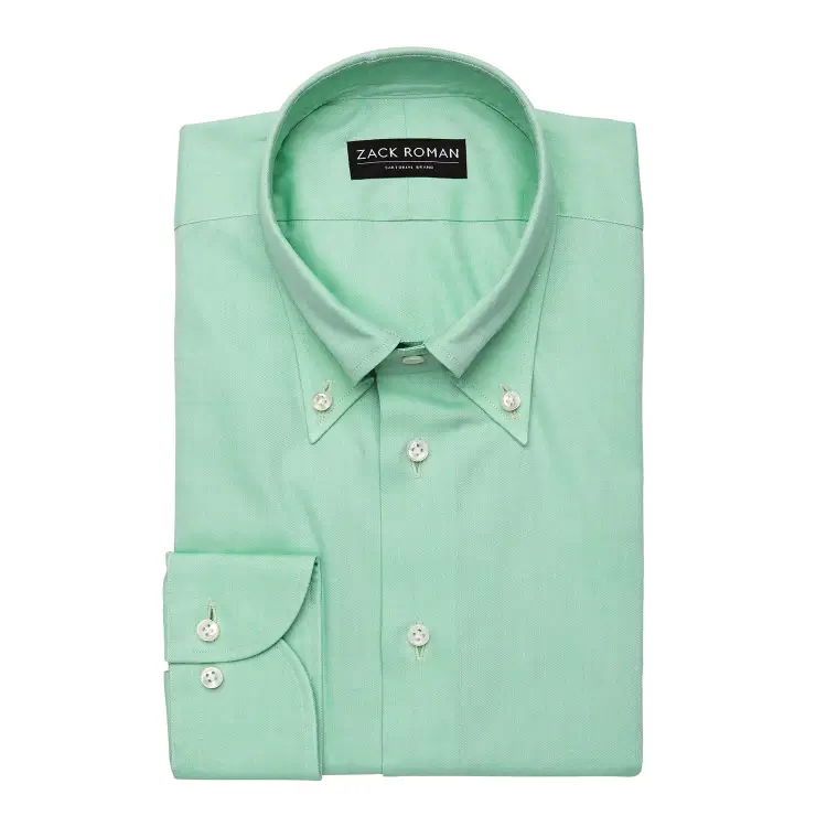 Zielona koszula OCBD, preppy, bawełna organiczna - na białym tle