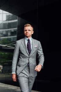 Spodnie garniturowe Prince of Wales szare wełniane - Zack Roman