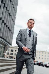 Spodnie garniturowe Prince of Wales szare wełniane - Zack Roman