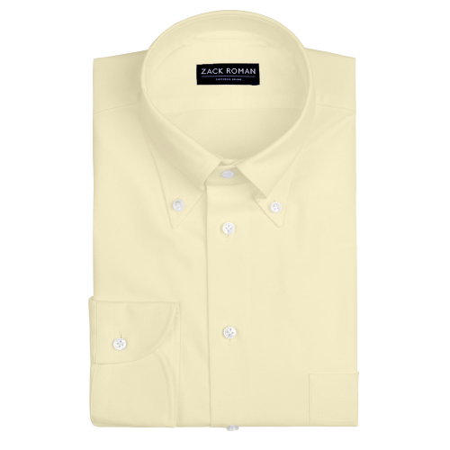 Żółta koszula OCBD, preppy, bawełna organiczna - na białym tle