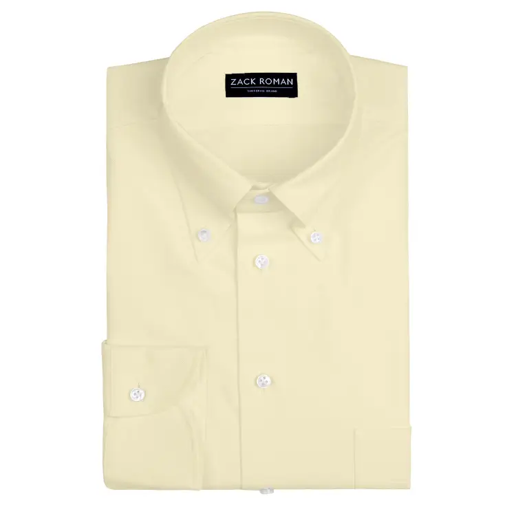 Żółta koszula OCBD, preppy, bawełna organiczna - na białym tle