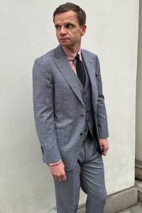 Spodnie garniturowe Prince of Wales szare wełniane - Zack Roman