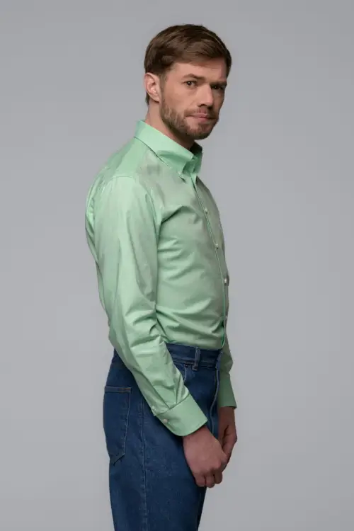 Zielona koszula OCBD, preppy, bawełna organiczna - zdjęcie 6