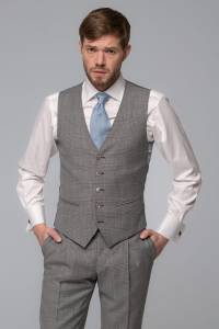 Szara kamizelka w kratę Prince of Wales, niebieska, wełniana