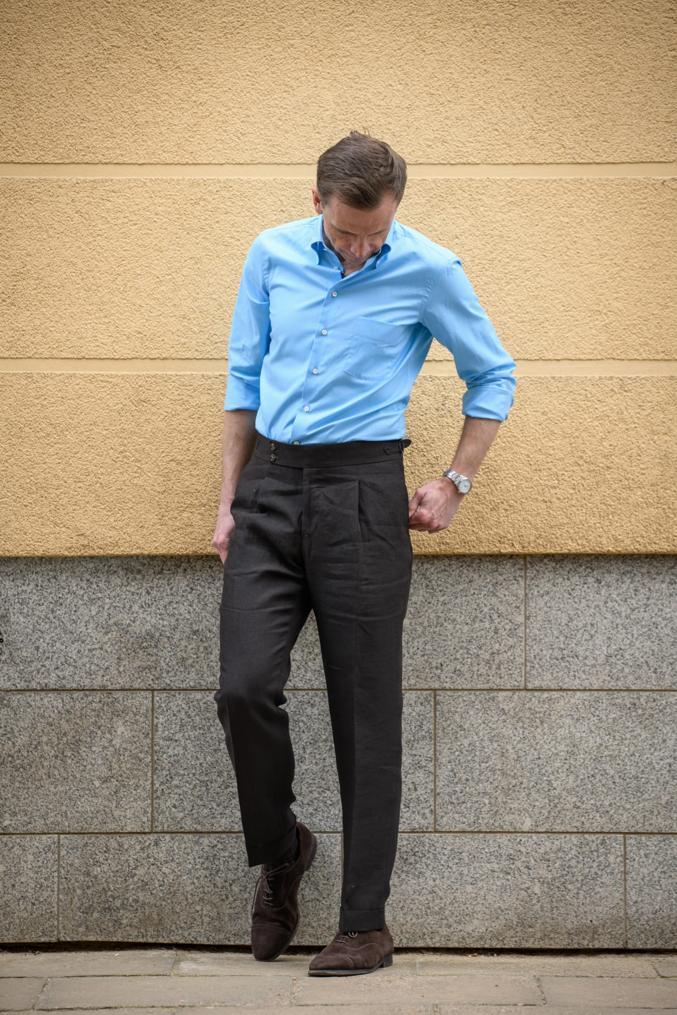 Spodnie lniane Bolzano, brązowe