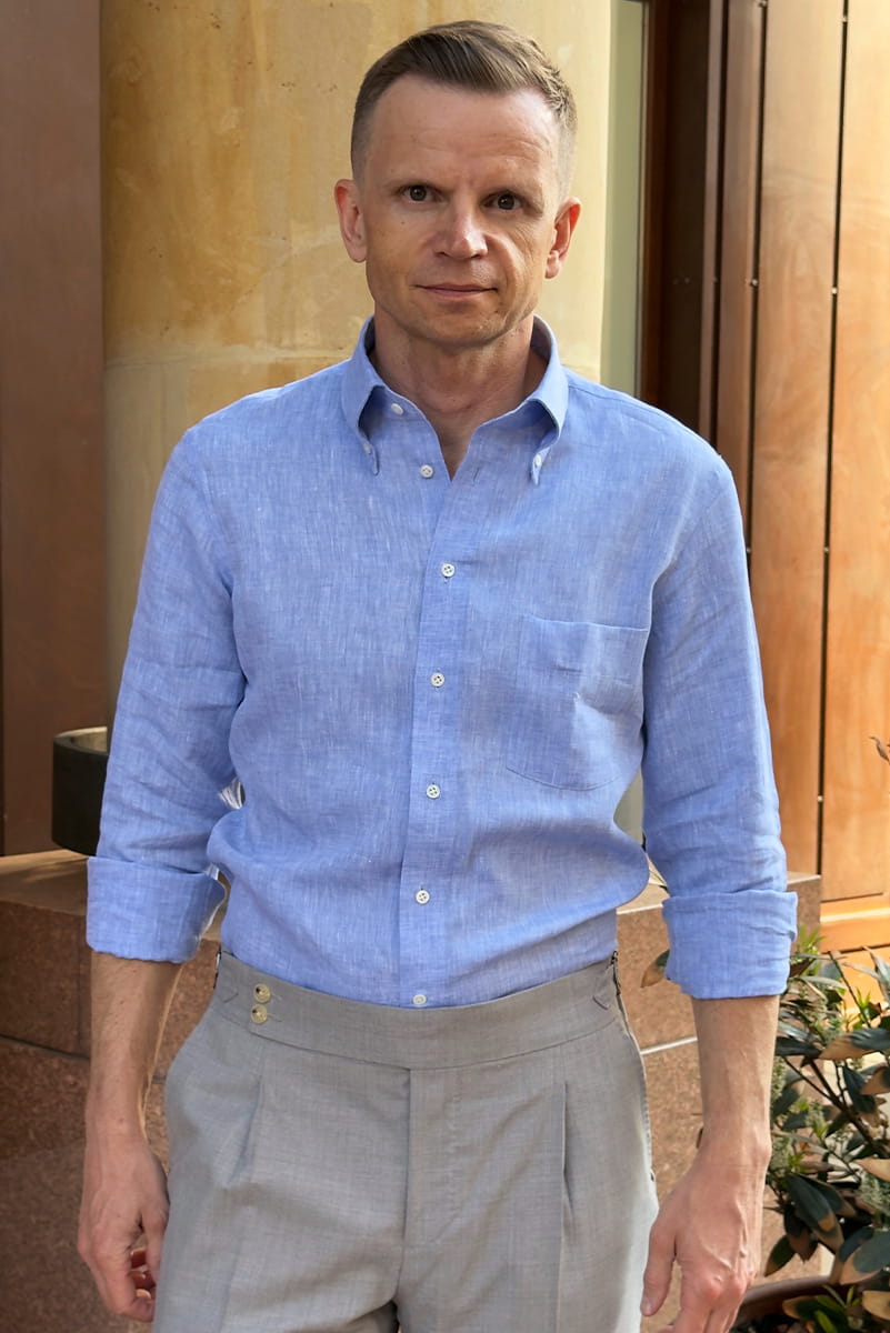 Błękitna koszula button down, lniana