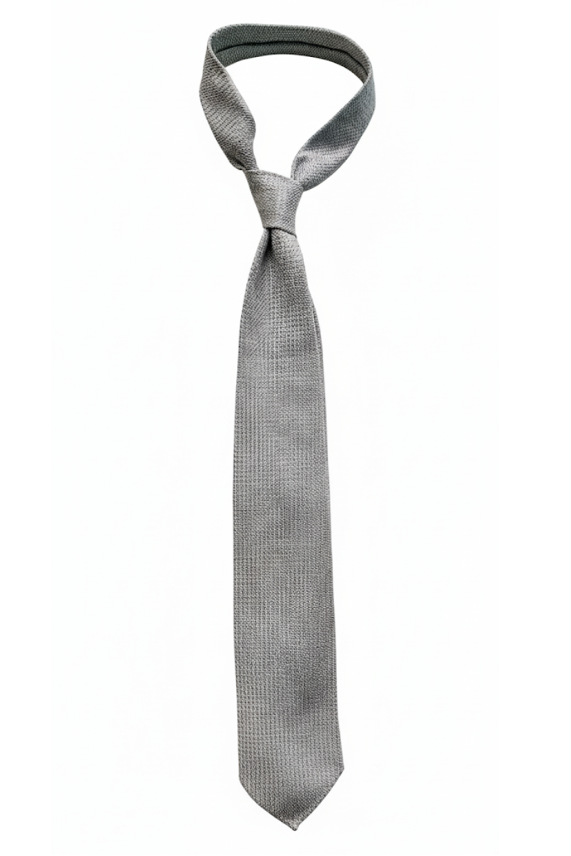 Jedwabny szaro - perłowy krawat z grenadyny