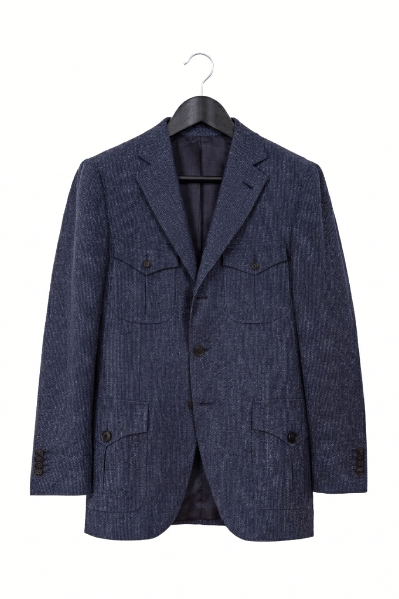 Lniany garnitur Safari, granatowy