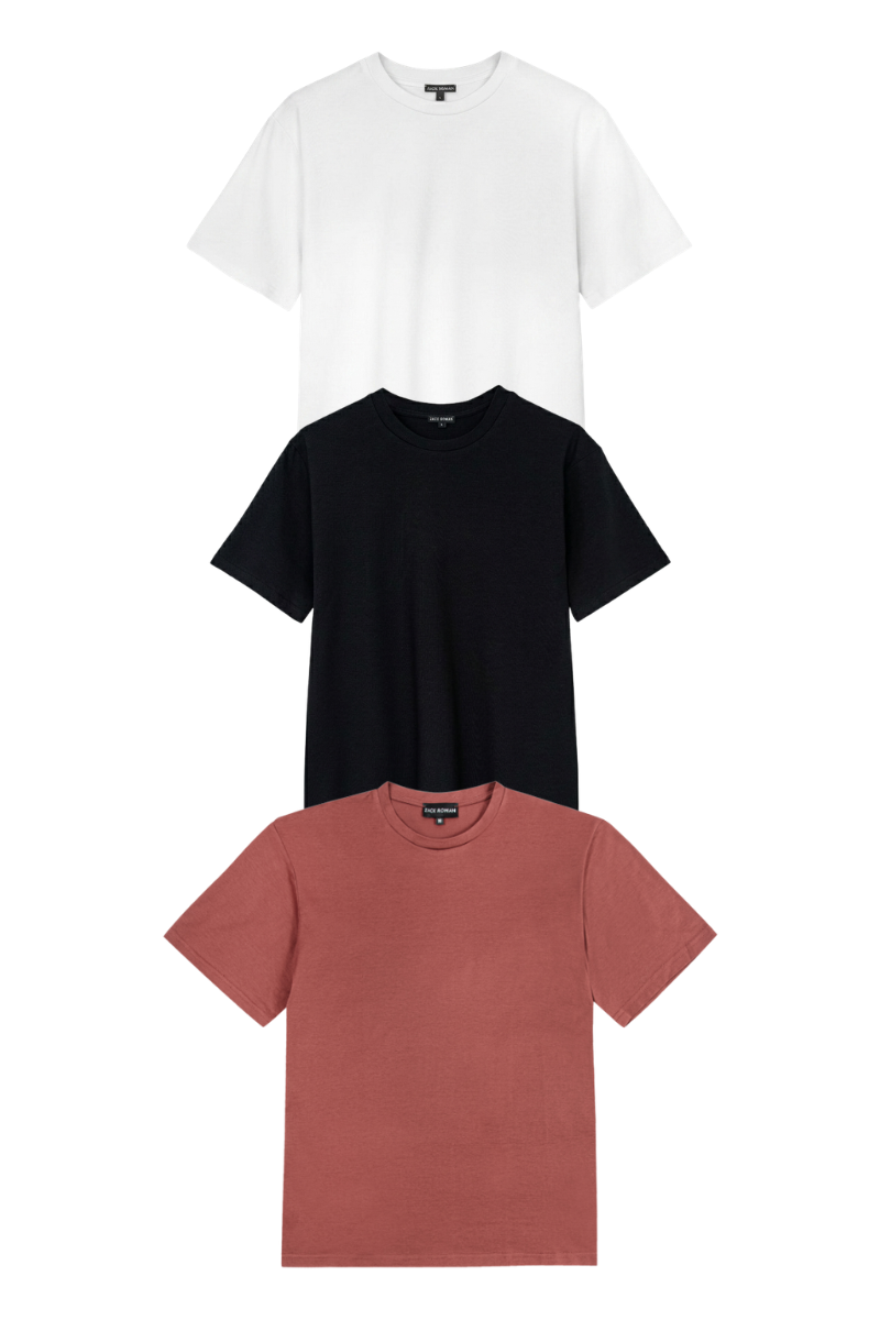 Zestaw 3x T-shirt Zack - Biały, Czarny, Rudy