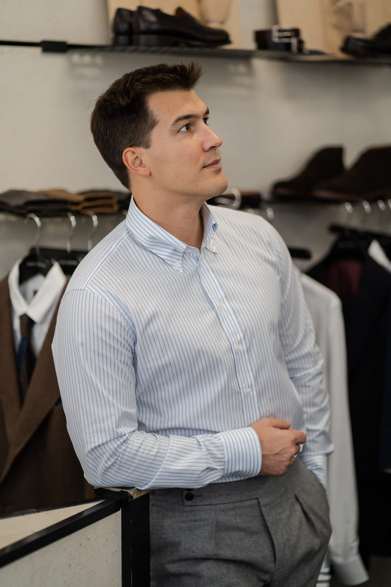 OSTATNIE SZTUKI Koszula OCBD w drobny prążek błękitny, biała, bawełniana