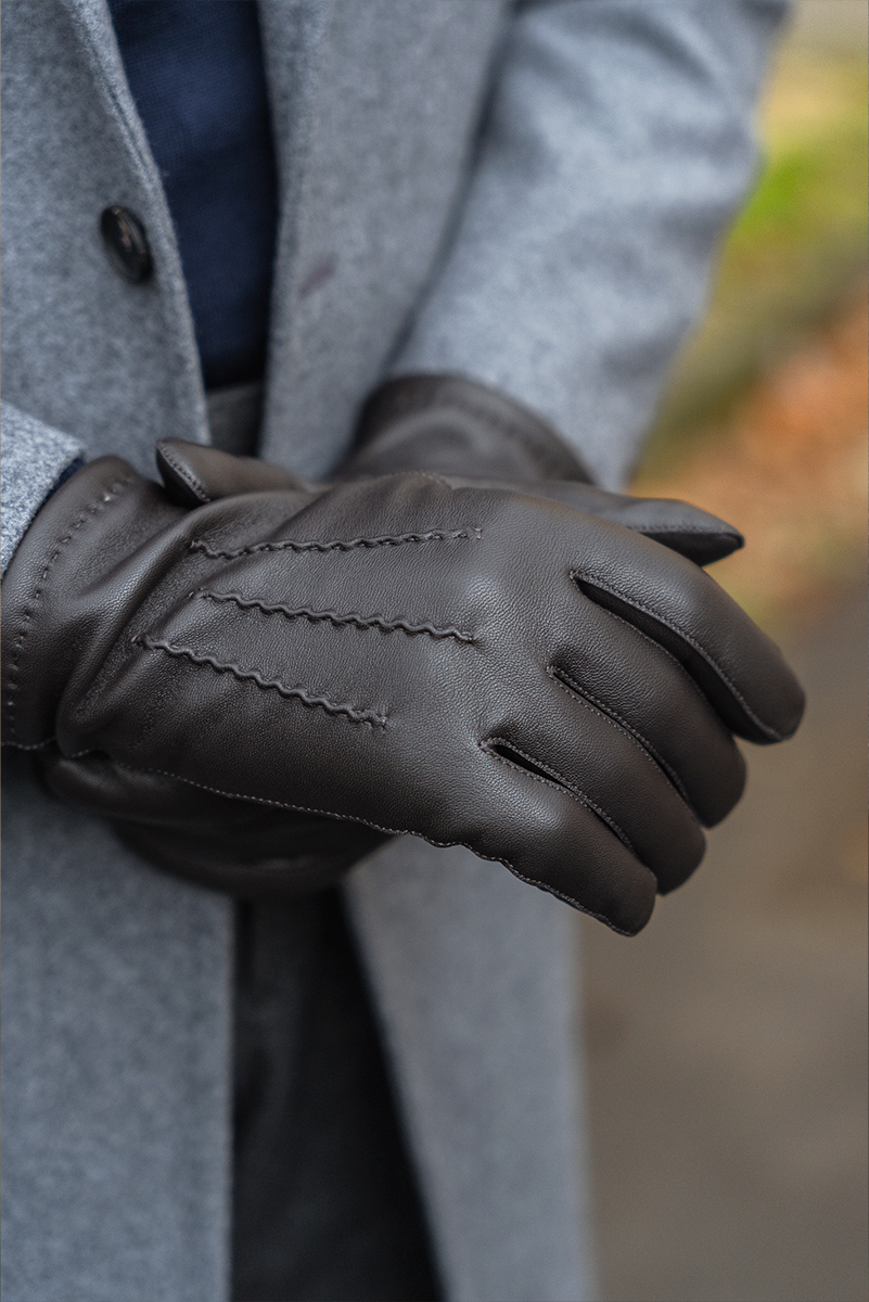 Rękawiczki ze skóry jagnięcej, brązowe